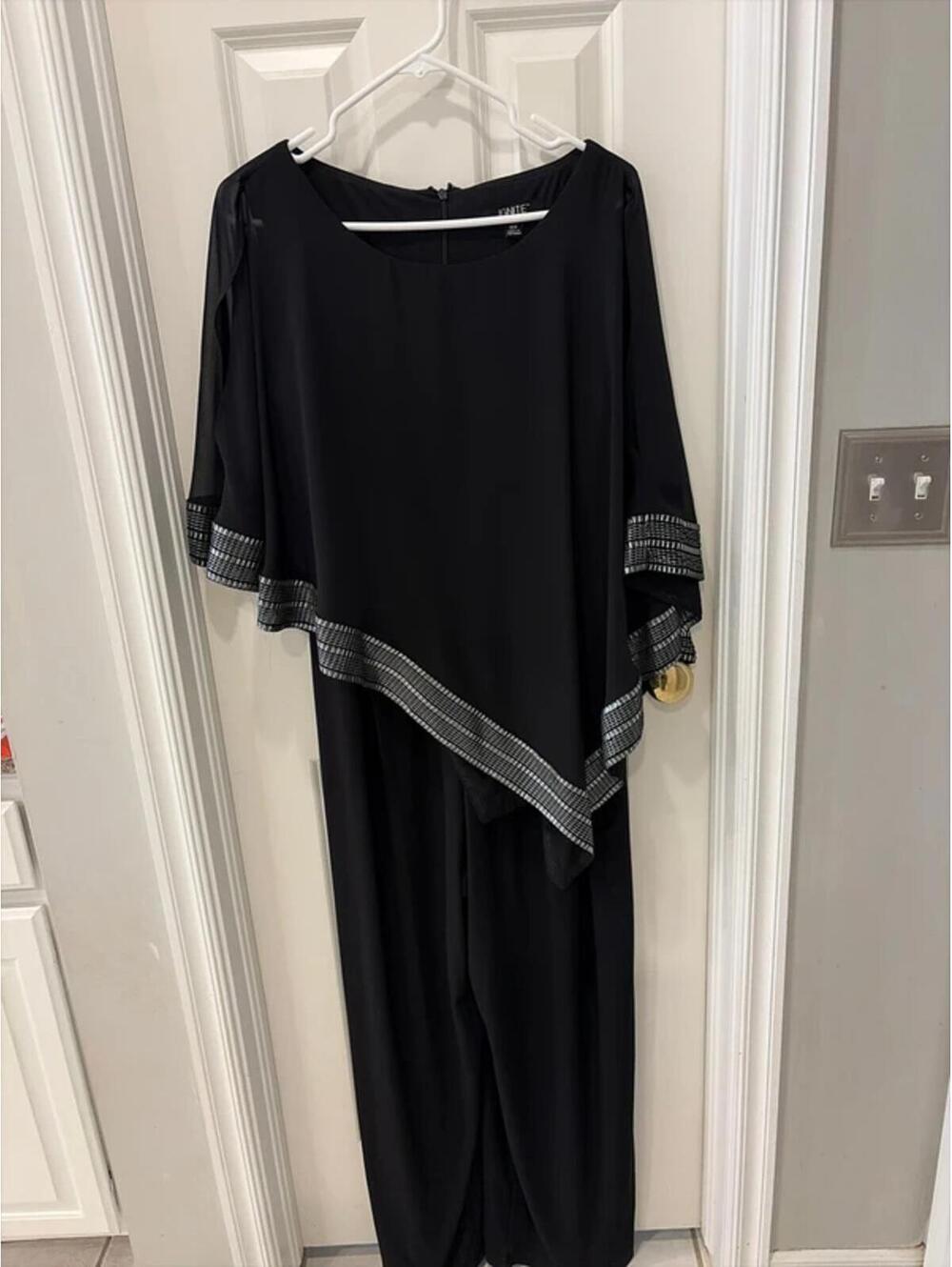 Gala Foil Trim Boat Neck Asymmetrical Cape Jumpsuit size 16W